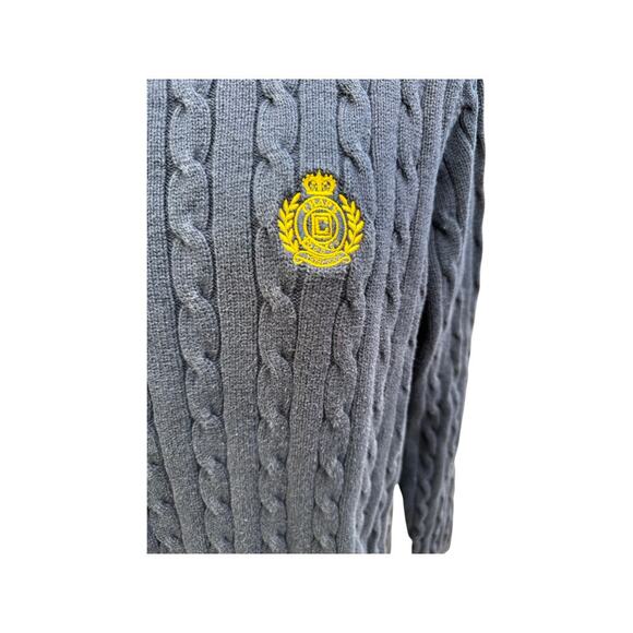 Chaps Blue Cable Knit Sweater XL with Button Shoulder Accents - Picture 2 of 5
